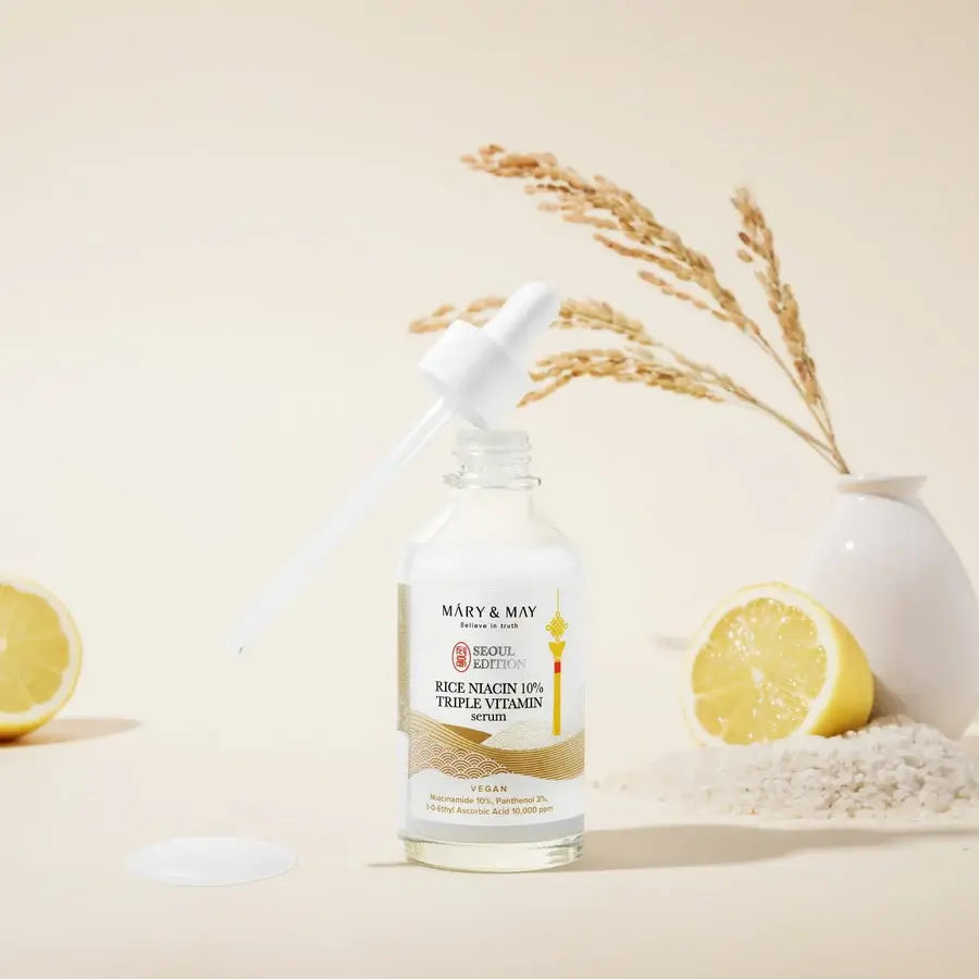 سيروم ثلاثي الفيتامينات من الأرز مع نياسين 10%، إصدار سيول، 80 مل - ماري آند ماي