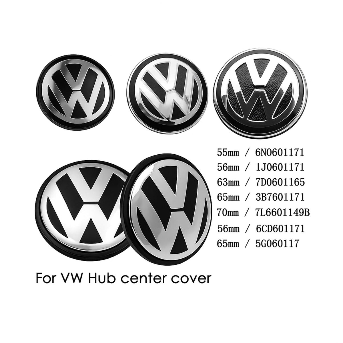Volkswagen (VW) Wheel Centre Caps – 56 mm / 60 mm / 70 mm (Set of 4)